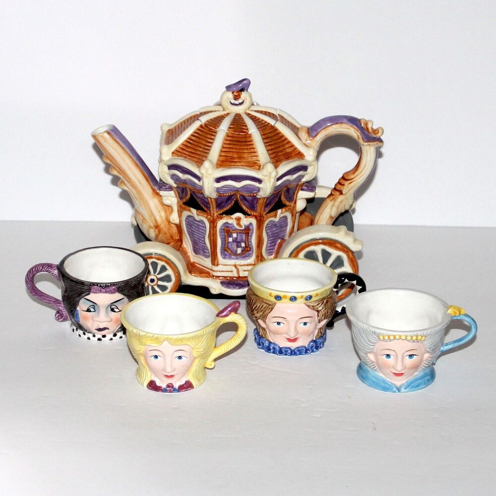 Department 56 Storybook Cinderella Tea Set Carriage Teapot + 4 Cups